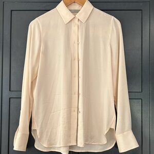 Vince Long-Sleeve Silk Blouse - Size S, Delicate Pink